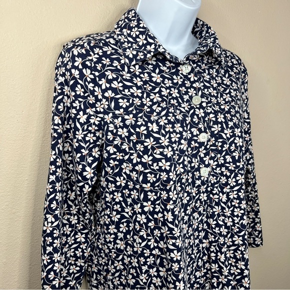 Lands End Blue Floral Cotton Dress Collared Stretch Knee Length - Picture 3 of 10